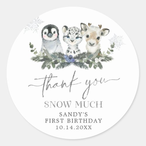 Arctic Animal Winter Onederland Birthday Thank You Classic Round Sticker