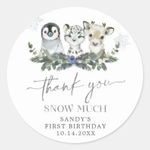 Arctic Animal Winter Onederland Birthday Thank You Classic Round Sticker