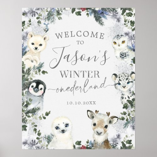 Arctic Animal Winter Onederland Birthday Welcome Poster