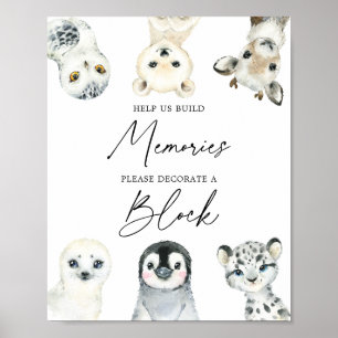 Arctic Animals Baby Shower Decorate A Block Sign