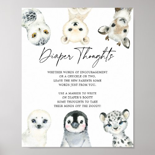Arctic Animals Baby Shower Diaper Thoughts Sign