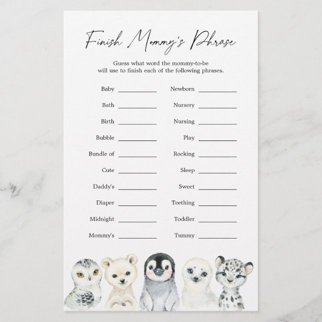 Arctic Animals Baby Shower Finish Mommy's Phrase (Front)