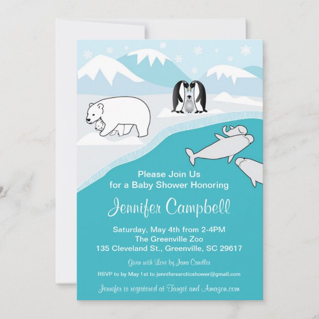 Arctic Animals Baby Shower Invitation (Front)