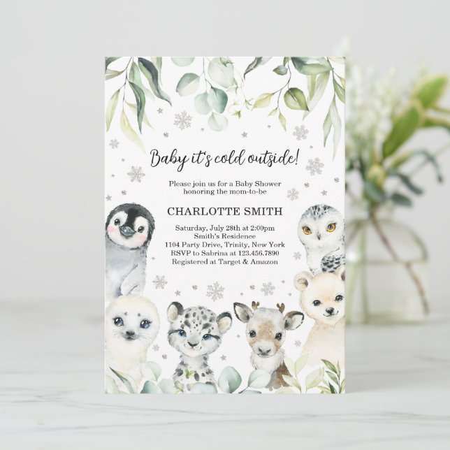 Arctic Animals Baby Shower Invitation (Standing Front)