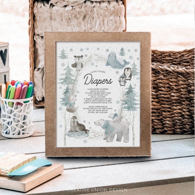 Arctic Animals Baby Shower Late Night Diapers (Creator Uploaded)