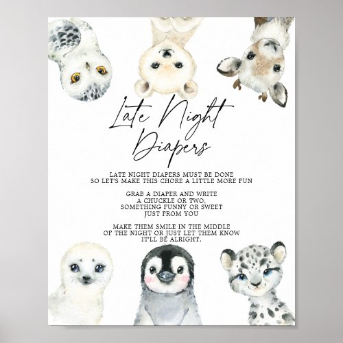 Arctic Animals Baby Shower Late Night Diapers Sign