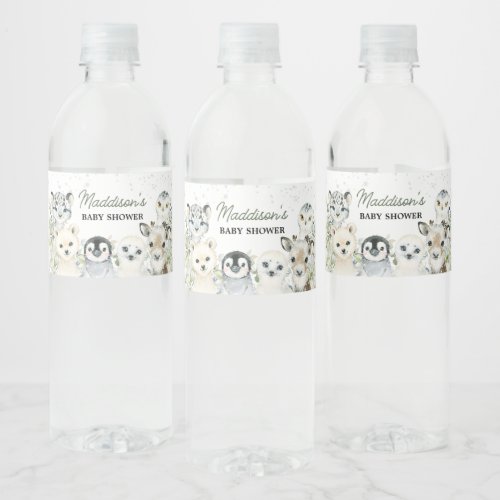 Arctic Animals Baby Shower  Water Bottle Label