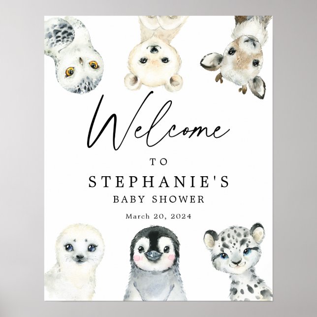 Arctic Animals Baby Shower Welcome Sign (Front)