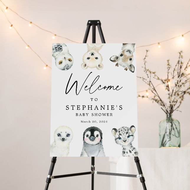Arctic Animals Baby Shower Welcome Sign Foam Board (In Situ (Stand))