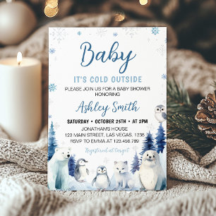 Arctic Animals Blue Winter Baby Shower Invitation