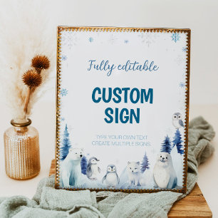Arctic Animals Blue Winter Birthday Custom Sign