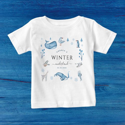 Arctic Animals Blue Winter Onederland 1st Birthday Baby T_Shirt