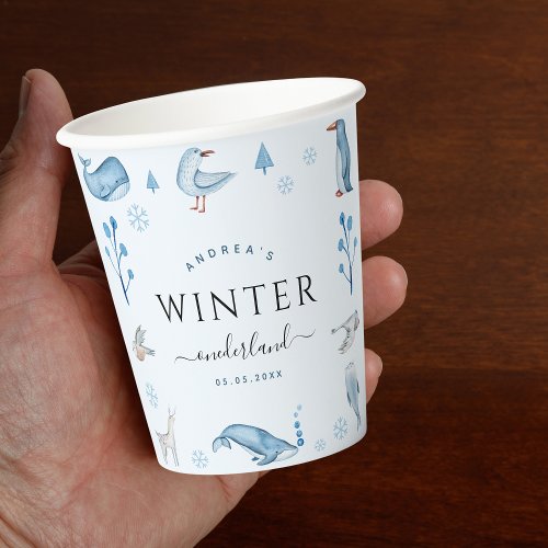 Arctic Animals Blue Winter Onederland 1st Birthday Paper Cups