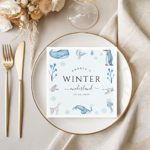 Arctic Animals Blue Winter Onederland Napkins