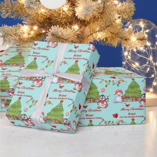 Arctic Animals Christmas Tree Grandchild Wrapping Paper