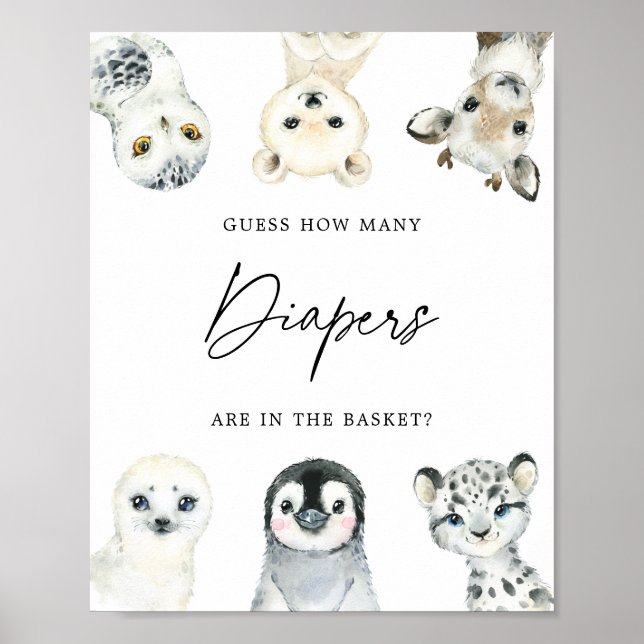 Arctic Animals Guess How Many Diapers Sign (Front)