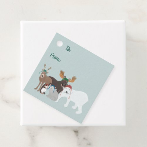 Arctic Animals in Winter Hats Christmas Favor Tags