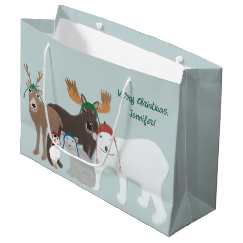 Arctic Animals in Winter Hats Christmas Large Gift Bag