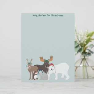 Arctic Animals in Winter Hats Christmas Letterhead
