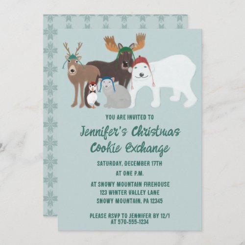 Arctic Animals in Winter Hats Christmas Party Invitation