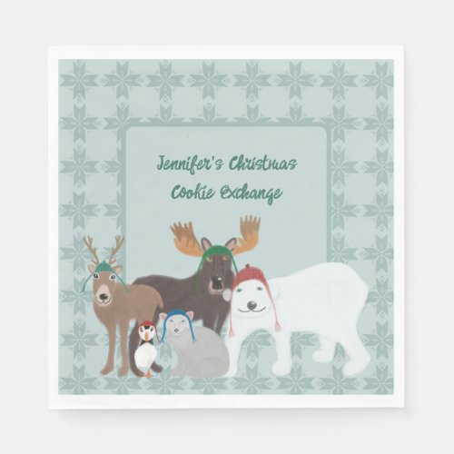 Arctic Animals in Winter Hats Christmas Party Napkins