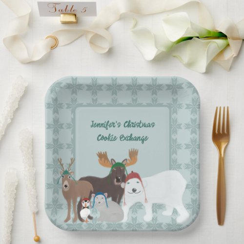 Arctic Animals in Winter Hats Christmas Party Paper Plates