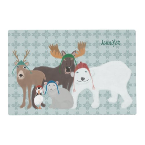Arctic Animals in Winter Hats Christmas Placemat