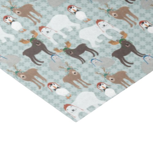 Arctic Animals in Winter Hats Christmas Tissue Paper
