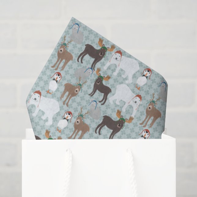 Arctic Animals in Winter Hats Christmas Tissue Paper (Gift Bag)