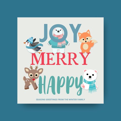 Arctic Animals Typography Merry Christmas Square Holiday Card