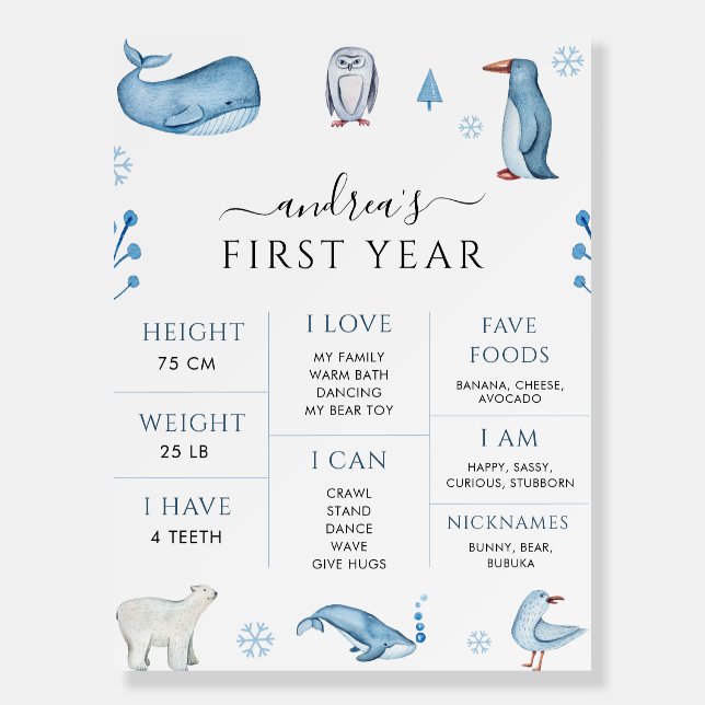 Arctic Animals Winter 1st Birthday Milestone Sign (Front)