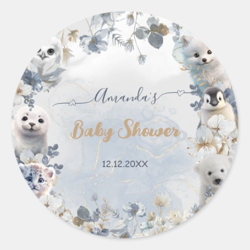 Arctic Animals Winter Baby Shower Classic Round Sticker