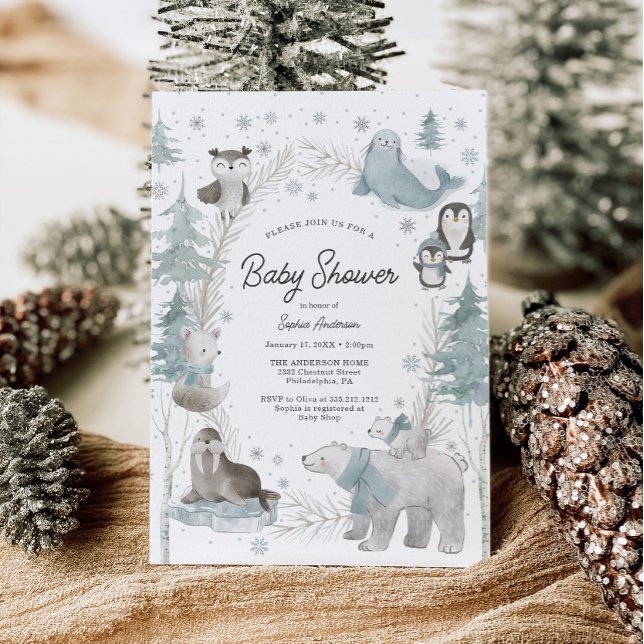 Arctic Animals Winter Baby Shower Invitation Card (winter baby shower)
