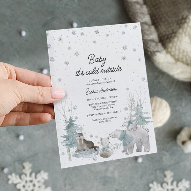 Arctic Animals Winter Baby Shower Invitation Card (winter baby shower)