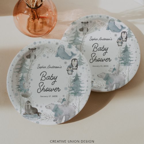 Arctic Animals Winter Baby Shower Paper Plates
