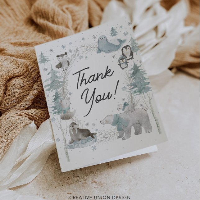 Arctic Animals Winter Baby Shower Thank You Cards (Creator Uploaded)