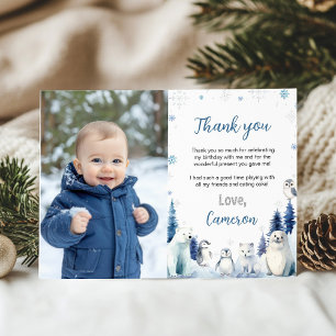 Arctic Animals Winter Birthday Photo Thank You Card