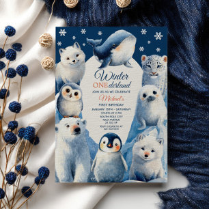 Arctic Animals Winter Kids' First Birthday Party Invitation