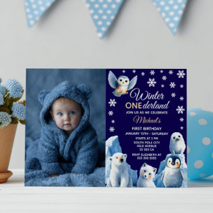 Arctic Animals Winter Kids' First Birthday Photo Invitation