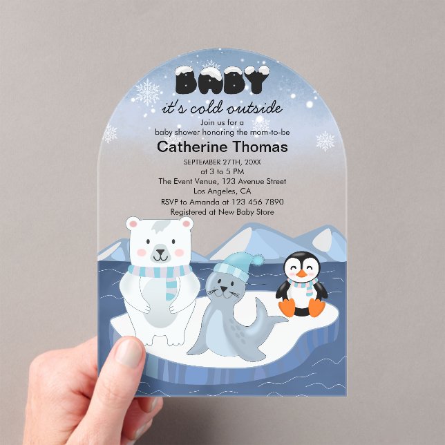 Arctic Animals Winter Wonderland Baby Shower Acrylic Invitations (Insitu (Handheld))