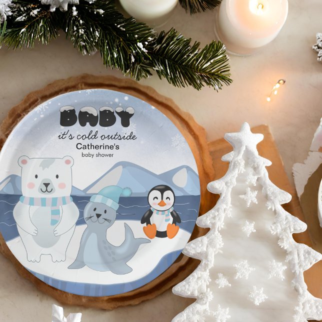 Arctic Animals Winter Wonderland Baby Shower Paper Plates (Creator Uploaded)