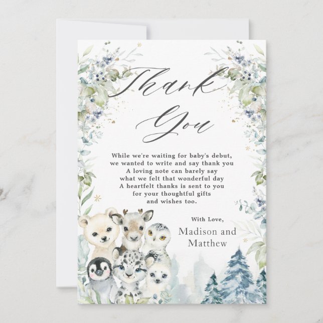 Arctic Animals Winter Wonderland Baby Shower  Thank You Card (Front)