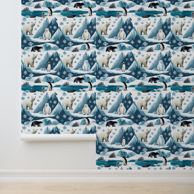 Arctic Animals Winter Wonderland Peel and Stick Wallpaper (Application)