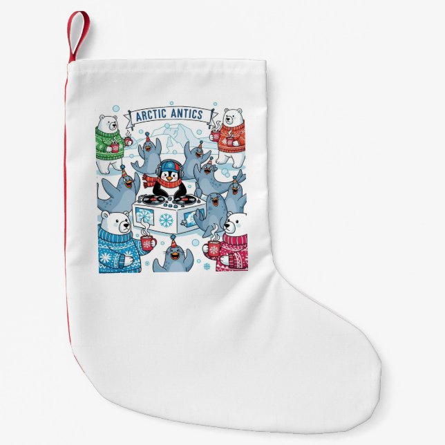 Arctic Antics Christmas Stocking | Cute Penguin DJ (Front)