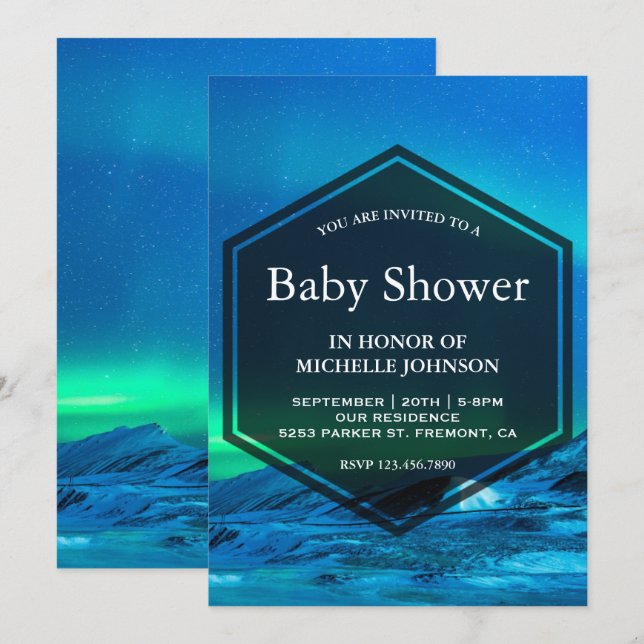 Arctic Aurora Northern Lights Baby Shower Invitation (Front/Back)