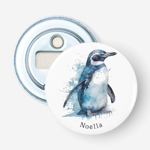 Arctic Azure Watercolor Penguin, custom Bottle Opener