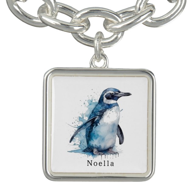 Arctic Azure Watercolor Penguin, custom Bracelet (Design)