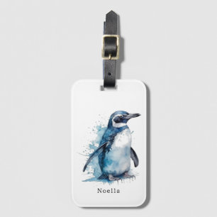 Arctic Azure Watercolor Penguin, custom Luggage Tag