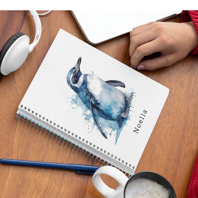  Arctic Azure Watercolor Penguin, custom Notebook (Creator Uploaded)