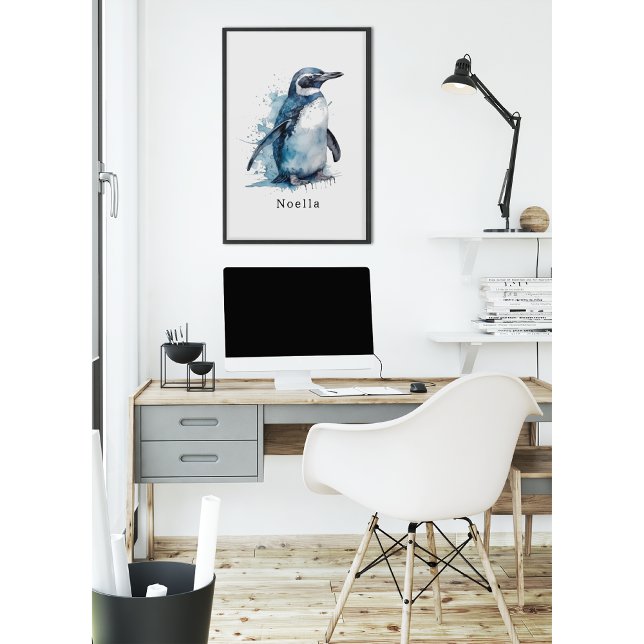 Arctic Azure Watercolor Penguin, custom Poster (Creator Uploaded)